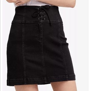 Free People Black Modern Femme Lace-Up Denim Skirt
